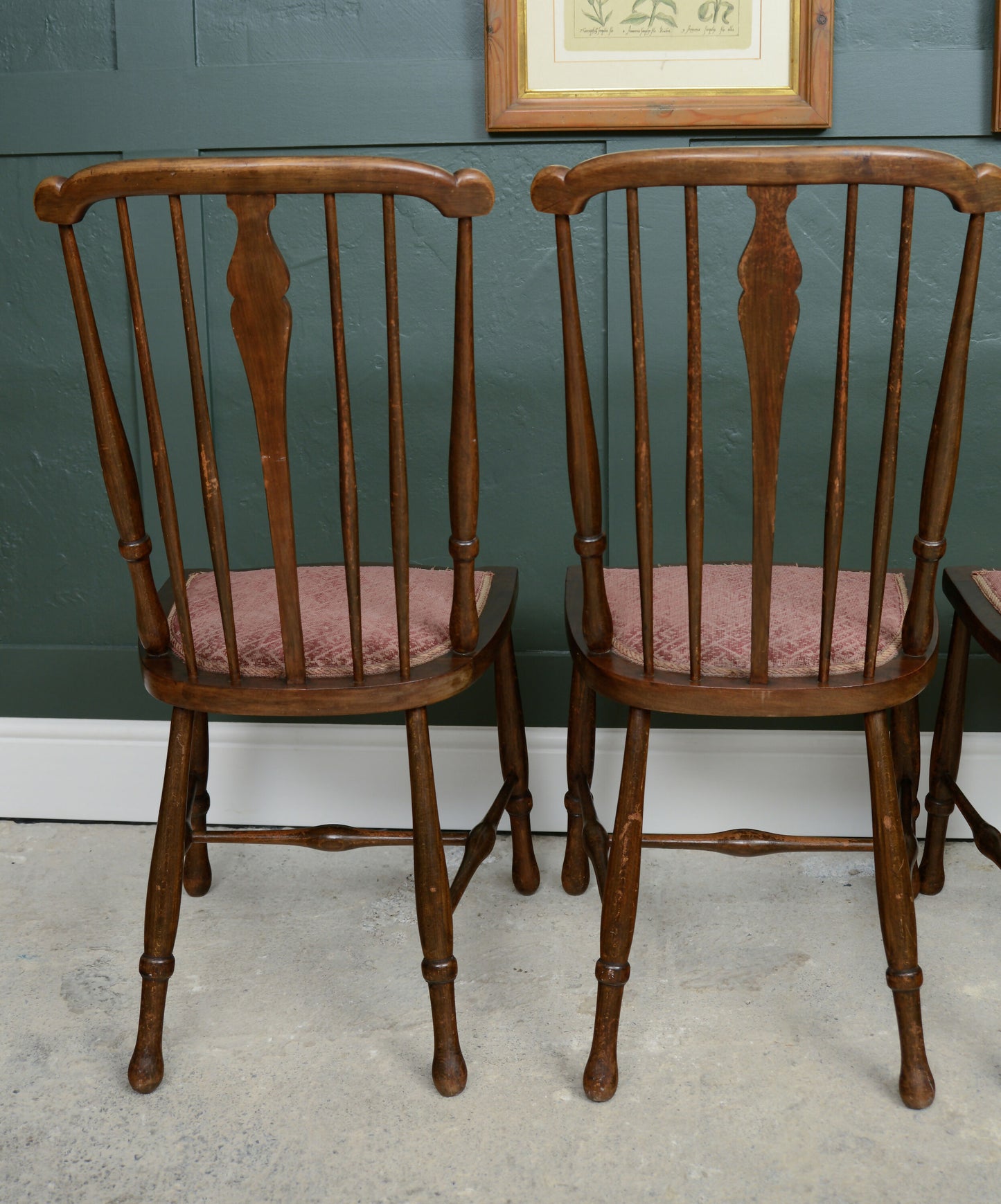 4 Edwardian Stick Splat Back Chairs with Dusky Pink Seats - SKU 208