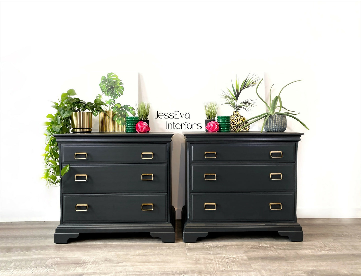 Pair of Vintage Stag chest of drawers / oversized bedside tables painted in dark grey