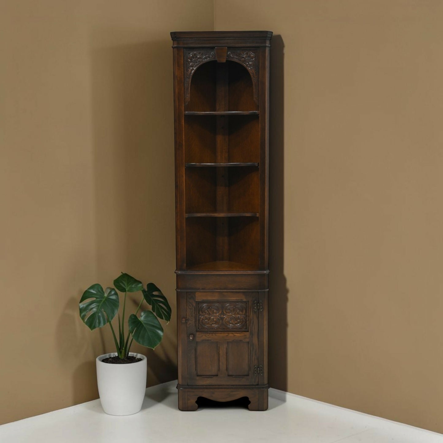 Corner Display Cabinet Carved Cupboard & Open Shelves by Jaycee FREE UK Delivery