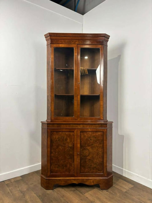 Reproduction Burr Walnut Corner Cabinet