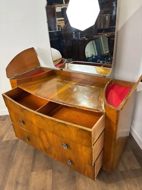 Vintage Art Deco Walnut Wilkin Dressing Table