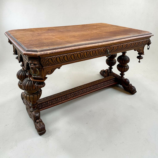 Antique Victorian solid Oak library table