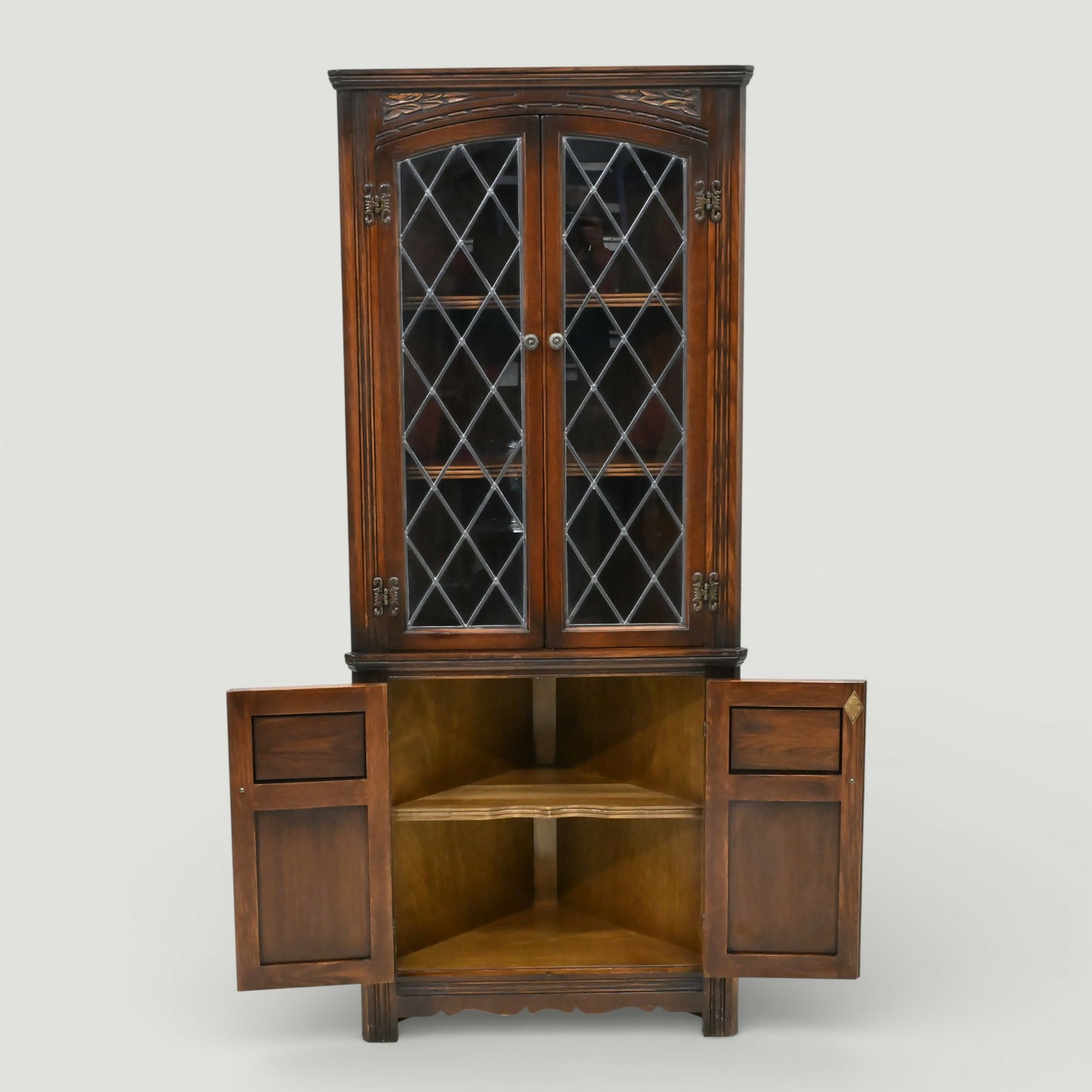 Old Charm Corner Display Cabinet with Leaded Glass Tudor Brown FREE UK Delivery*. SBR11068/2110E