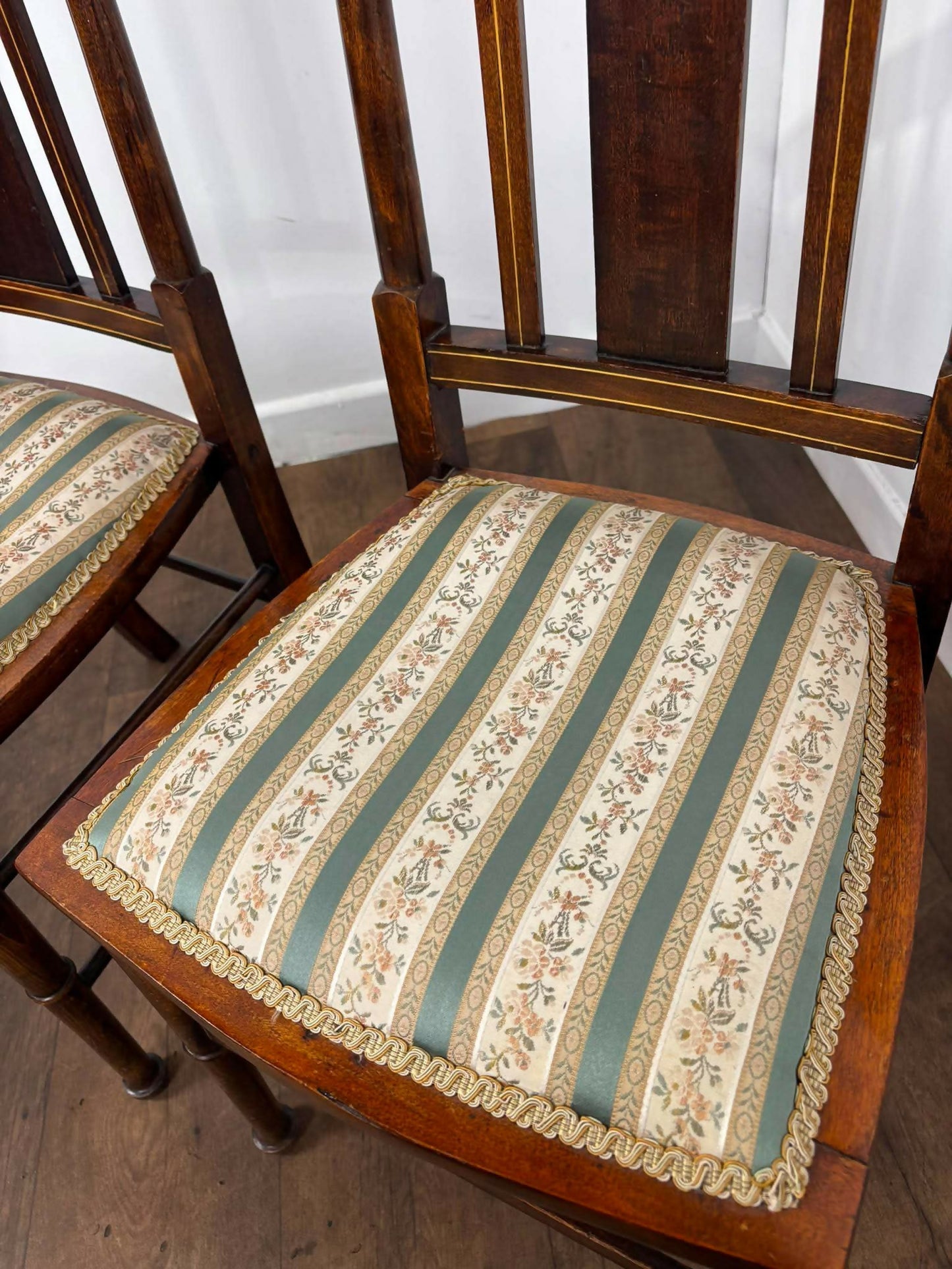 Pair of Edwardian Arts & Crafts Inlaid Mahogany Parlour Chairs
