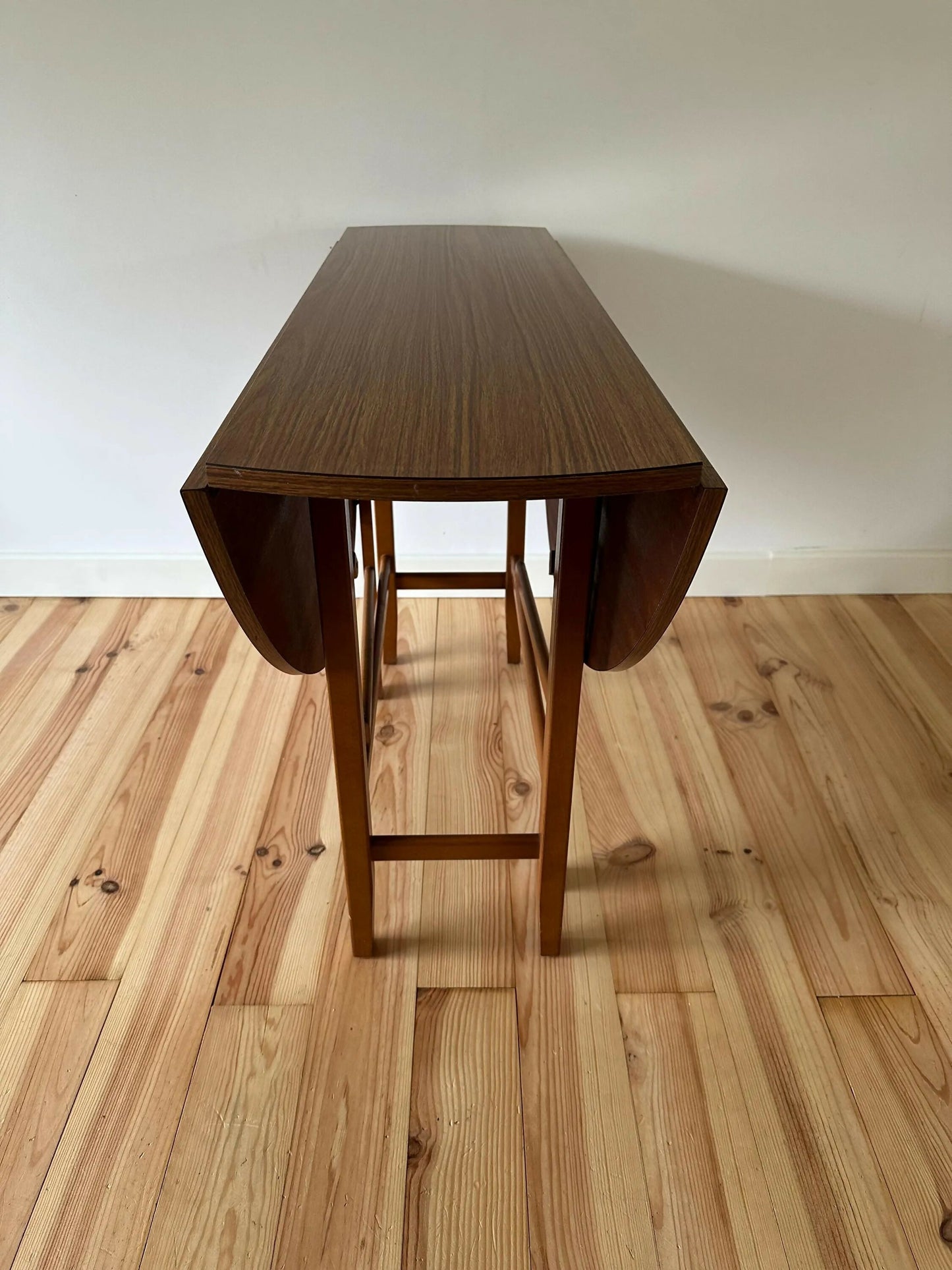 Vintage Mid Century Teak Drop Leaf Table Formica Circular Dining Table