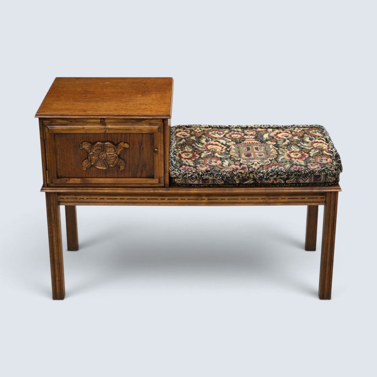 Hall Telephone Table/Seat With Cushion & Small Cupboard Vintage FREE UK Delivery