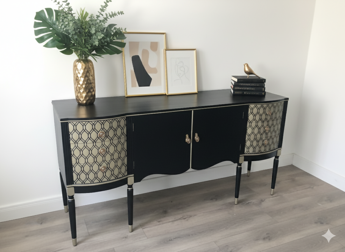 strongbow sideboard in black and vintage gold