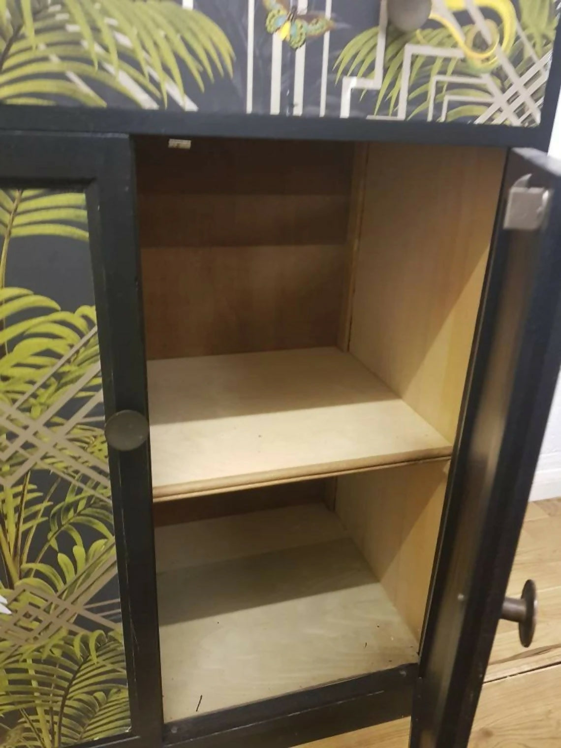 Vintage Black Painted Tallboy Cupboard: Mid-Century Modern Cabinet