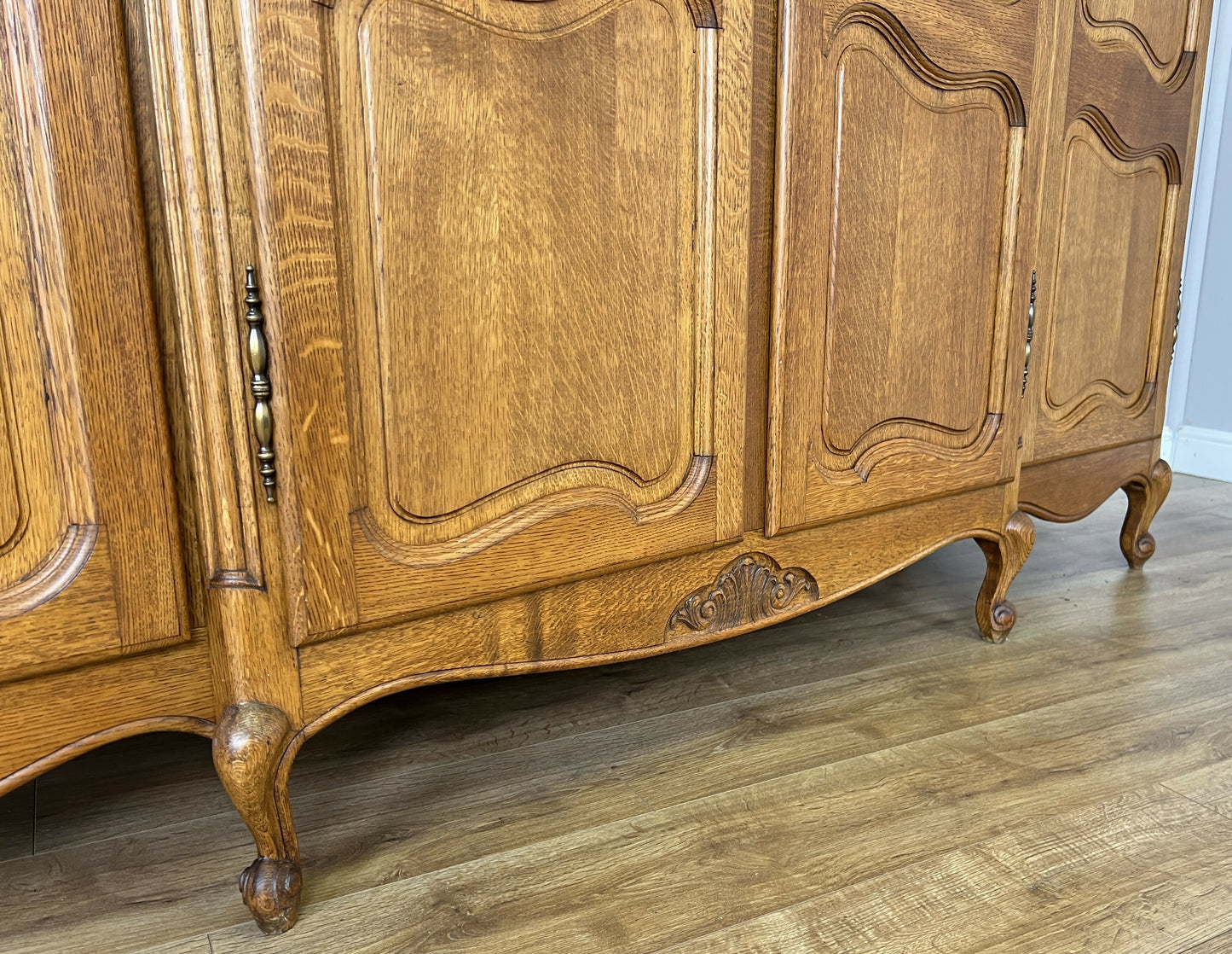 Wardrobe Vintage French Louis XVI Style Oak Four Door Carved Armoire LOT 6398