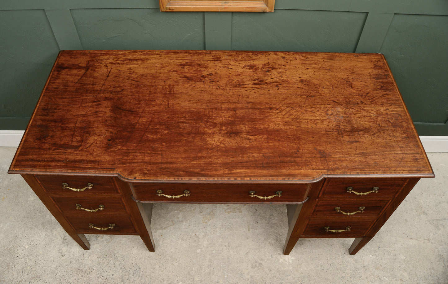 Vintage Mahogany Pedestal Desk - Kneehole - With Drawers