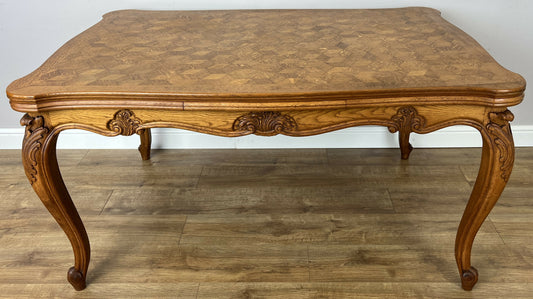 Dining Table Vintage French Louis XVI Carved Oak Extendable Table LOT 6358