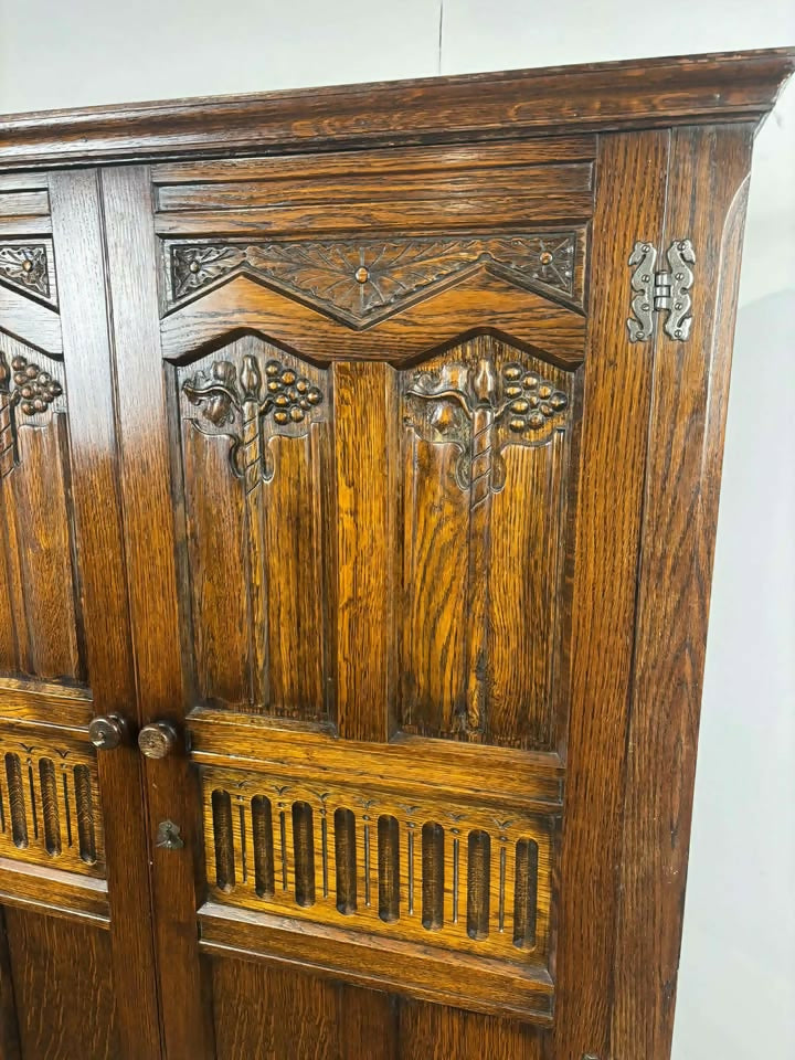 Vintage Priory Style Oak 3/4 Gents Fitted Wardrobe - probably Lock of London.