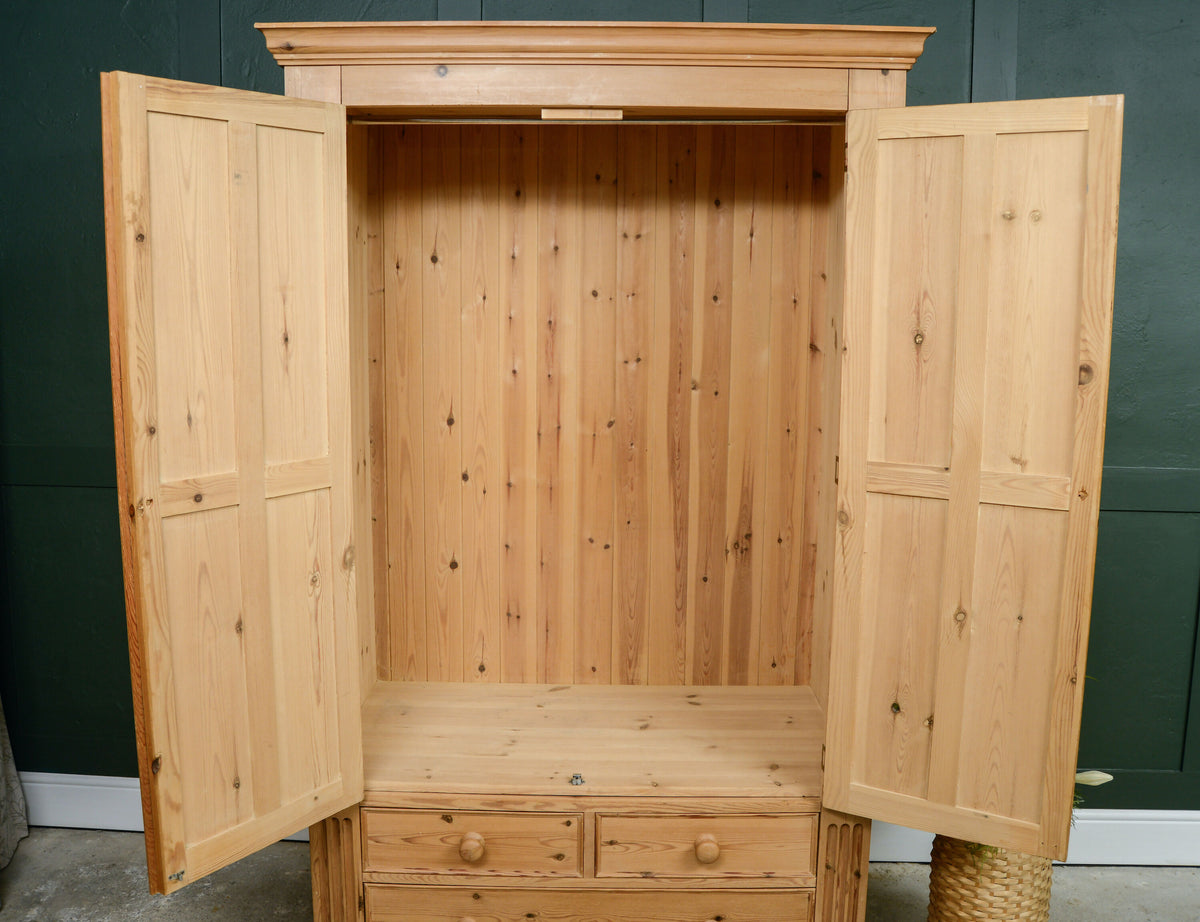Victorian Style Pine Double Wardrobe with Drawers - Modern