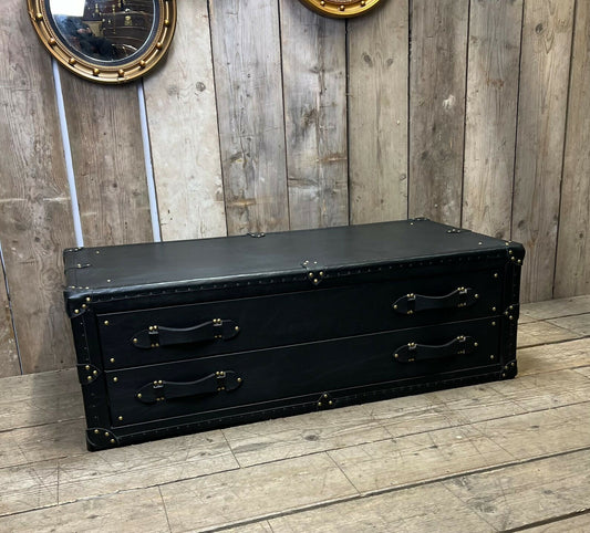 XL Black Leather 2 Drawer Coffee Table, End Table