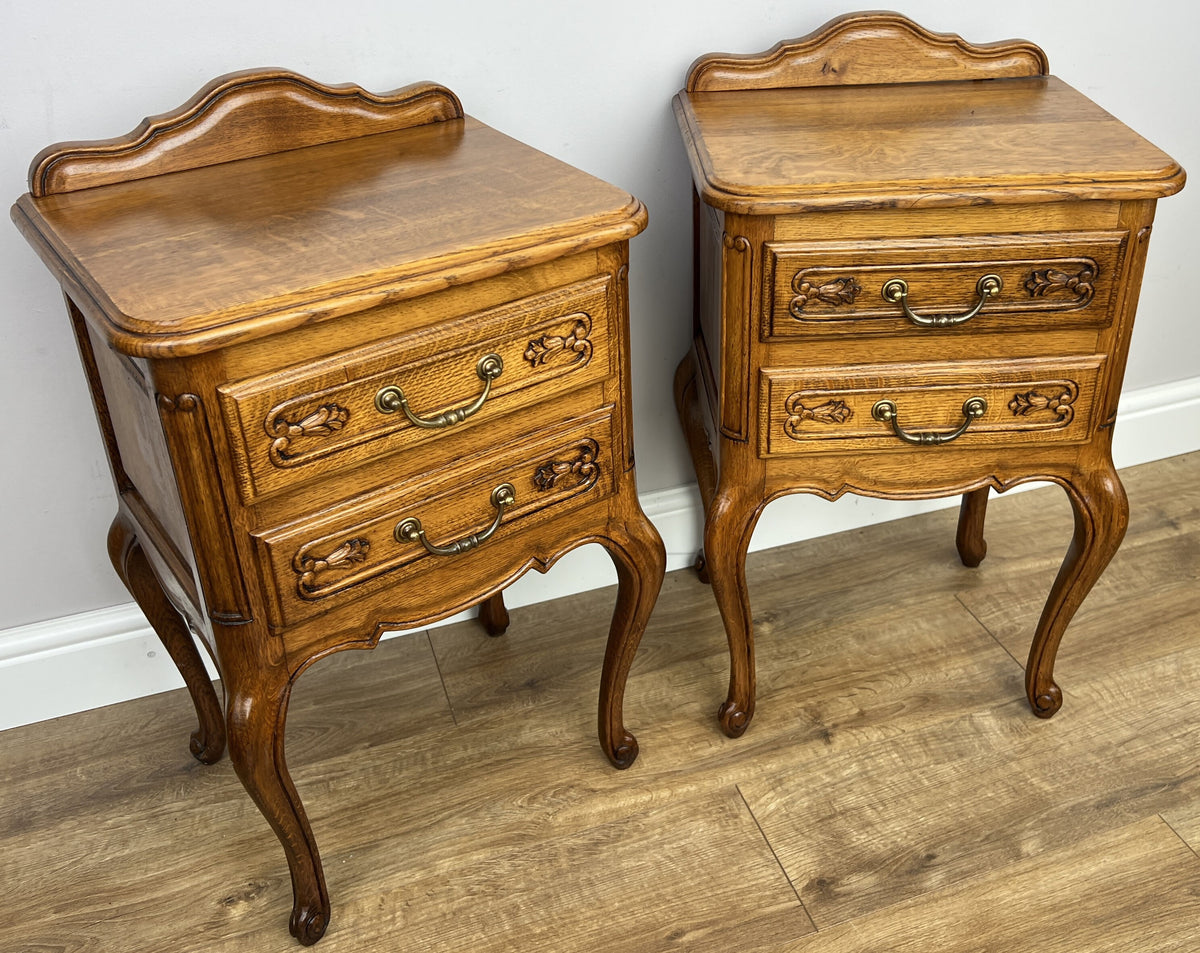 Pair of Bedside Tables Vintage French Louis Nightstands Oak Cabinets LOT 6575