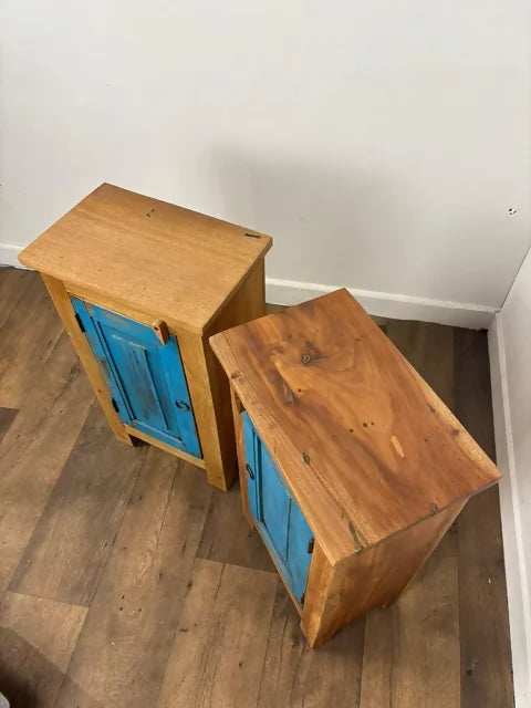 Pair of Reclaimed Indian Wood Bedside Cabinets