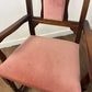 Pair Of Vintage Oak Armchairs With Pink Upholstered Seats & Backs