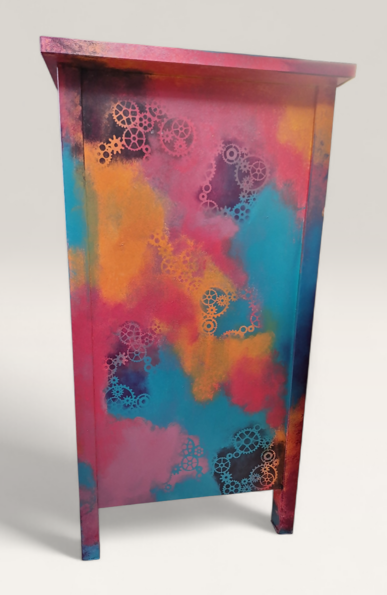 "Frida on Fire” Pink Blue 3 Drawers Chest