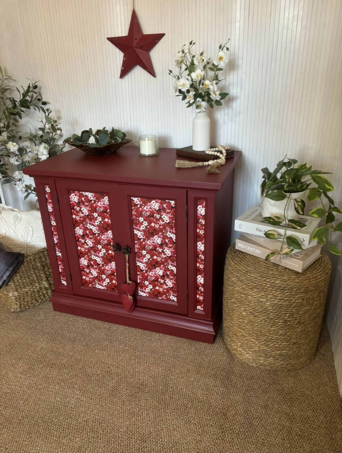 Cabinet Refinished in Red with Floral Decoupage