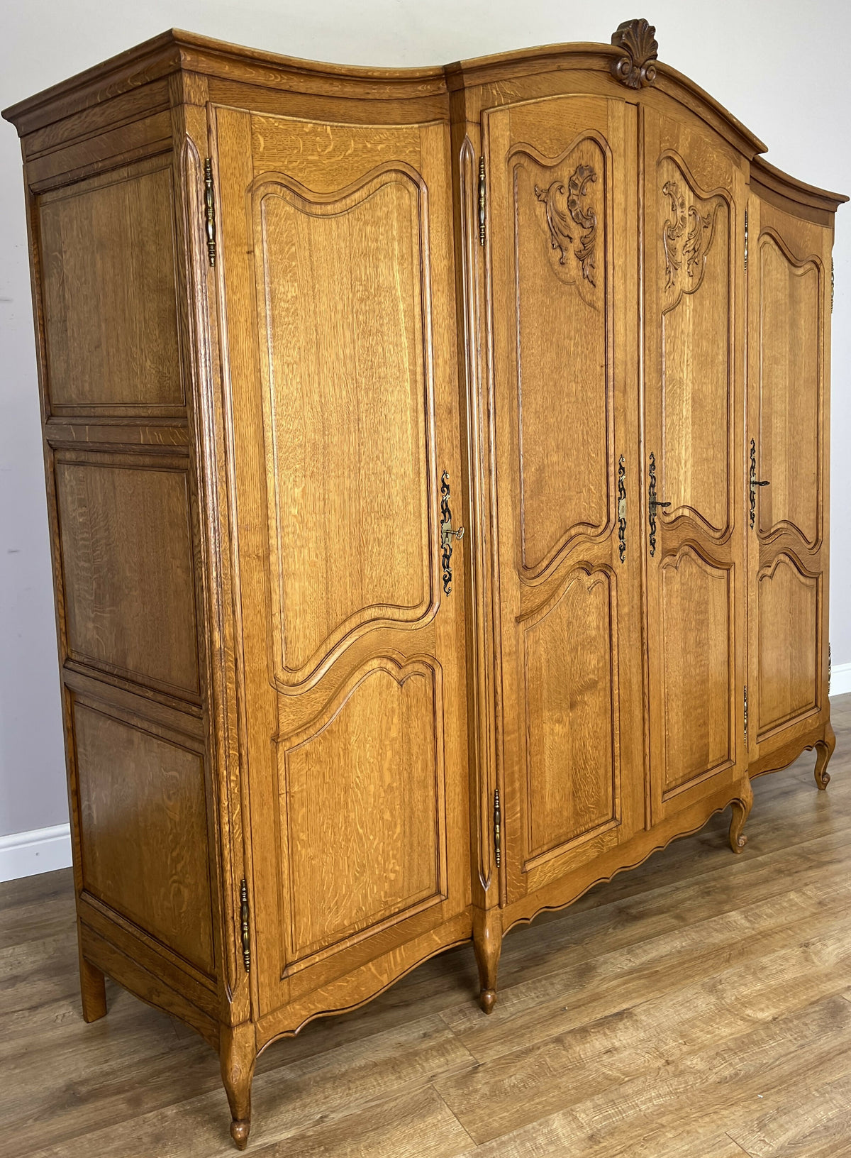 Wardrobe Vintage French Louis XVI Style Oak Four Door Carved Armoire LOT 6497