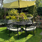 Black Vintage Large Patio Set 4 Benches, Parasol and Heat Lamps