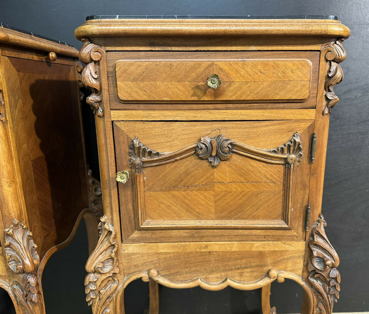 Lovely Pair French Walnut Bedside Cabinets