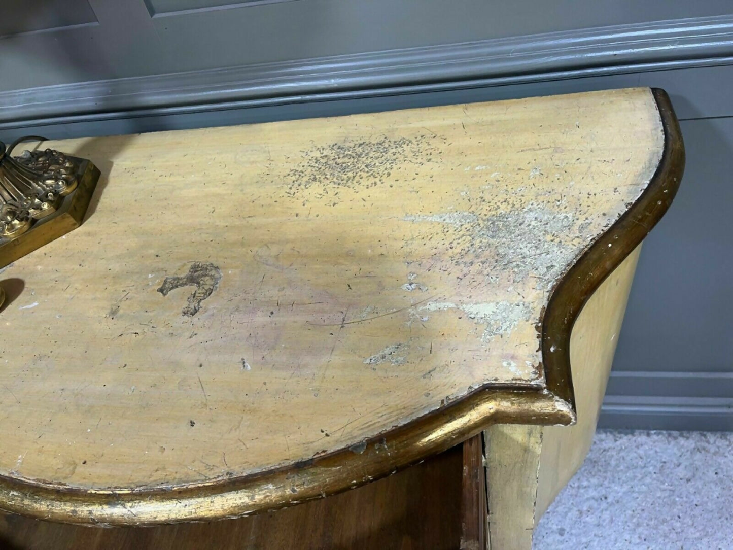 Vintage Yellow Painted Chest Of Drawers Italian Origin Gilded Banding Late 1890’s