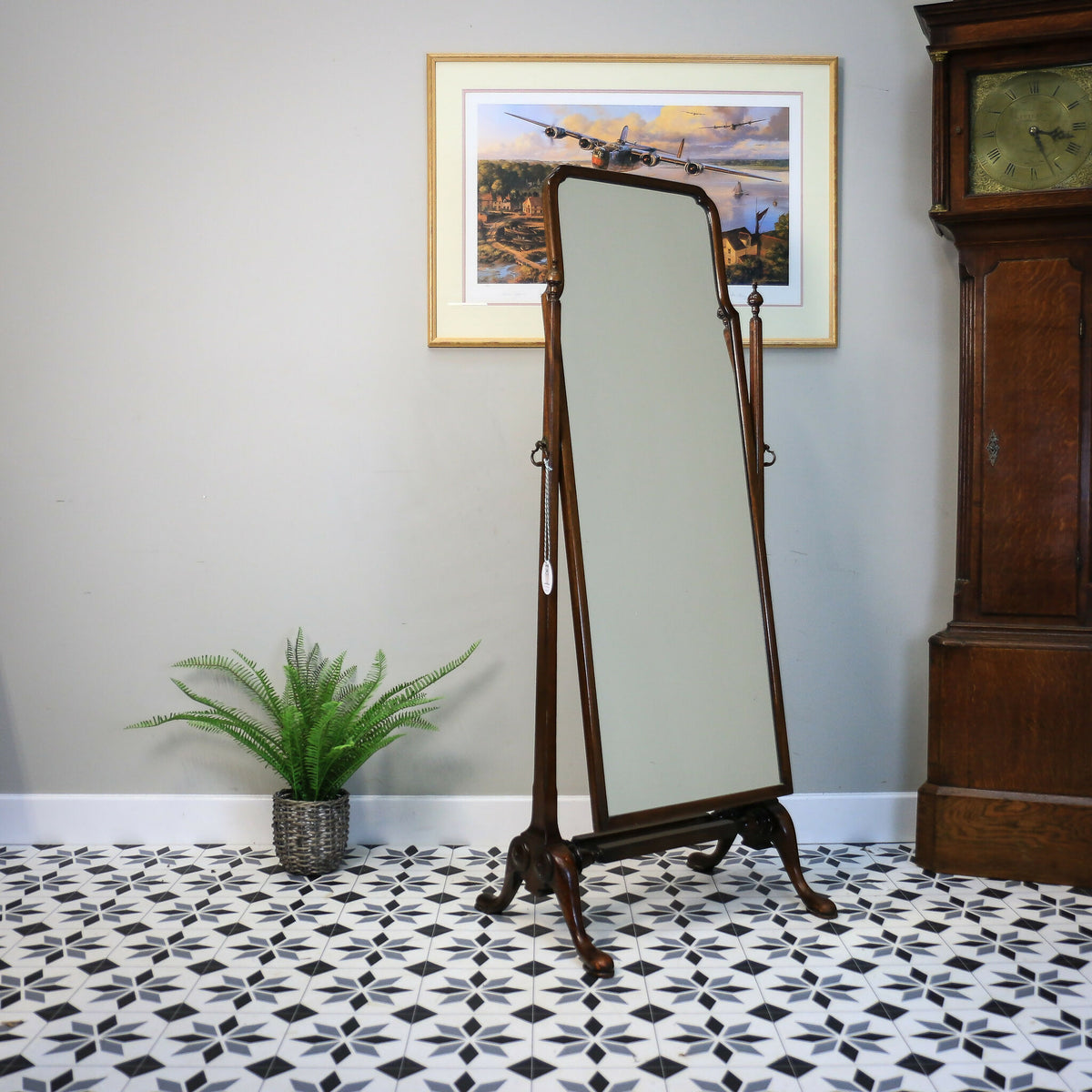 Cheval Mirror Late Victorian Edwardian Queen Anne Style Mahogany