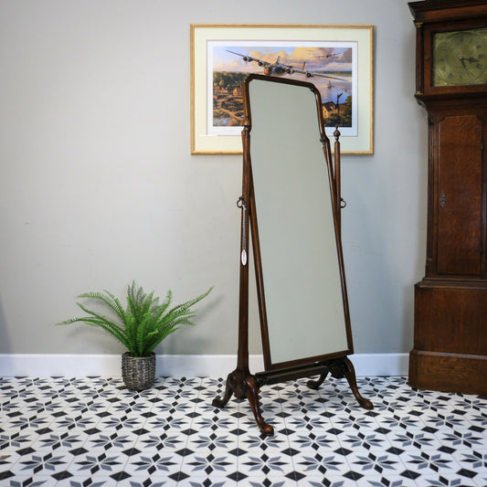 Cheval Mirror Late Victorian Edwardian Queen Anne Style Mahogany