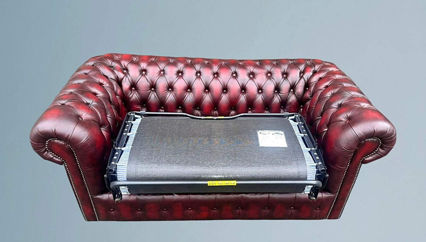 English Leather Chesterfield Sofa Bed / Settee