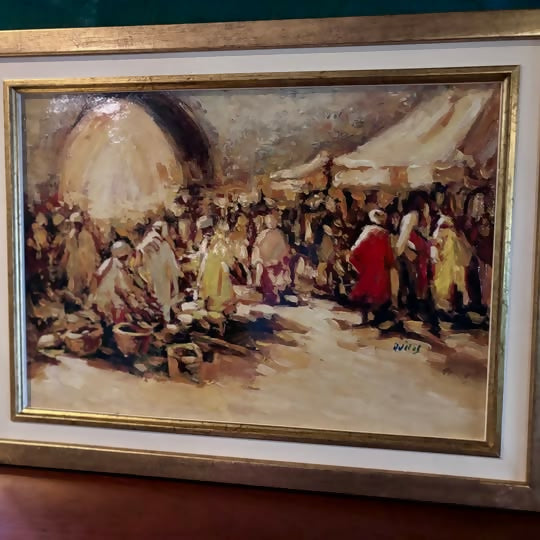 Vintage Set of x4 Desert/Eastern Oil Paintings, Gold Framed, Signed by Same Artist