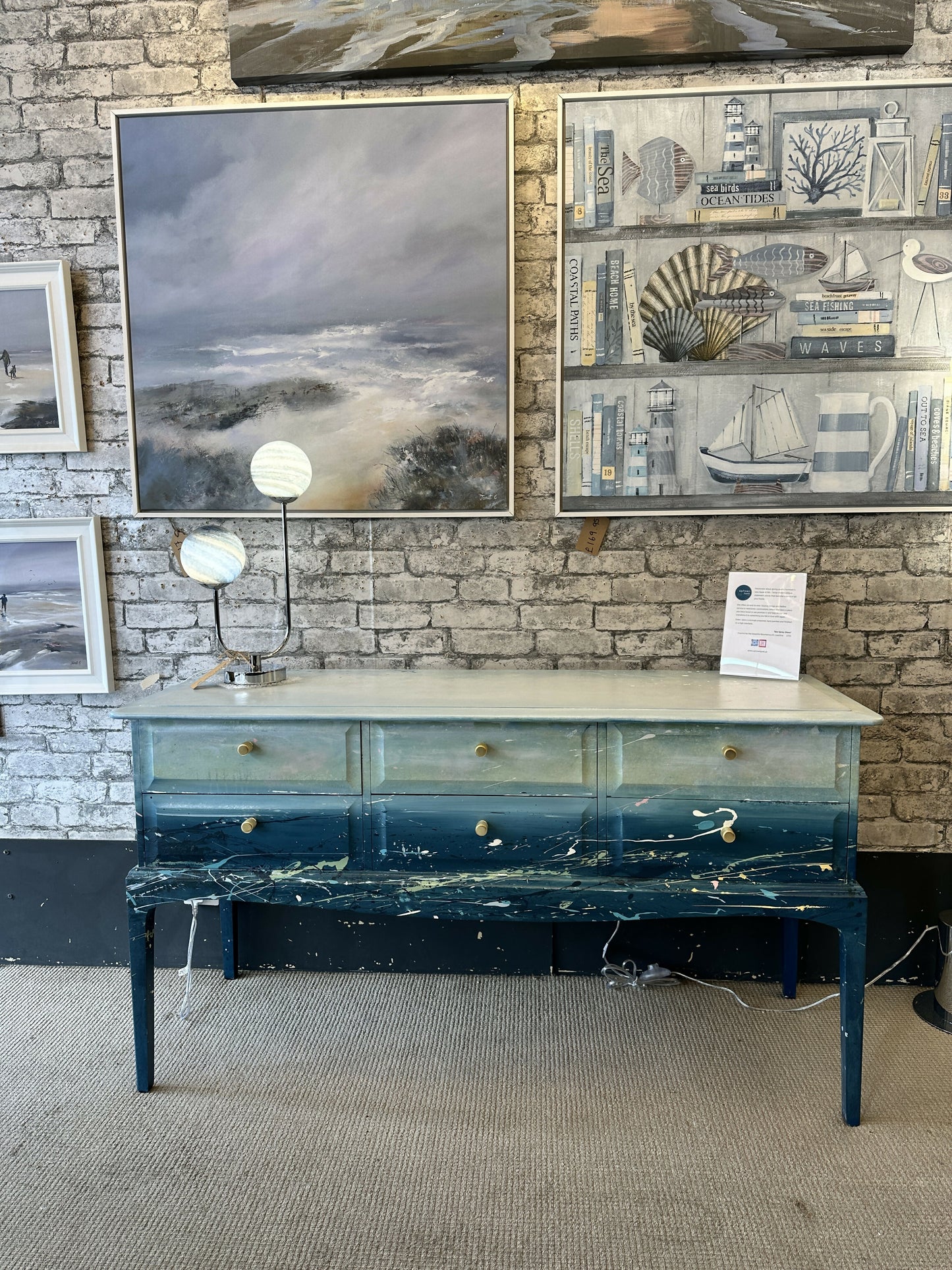 Hand-Painted Stag Sideboard with Captivating Sea Scene