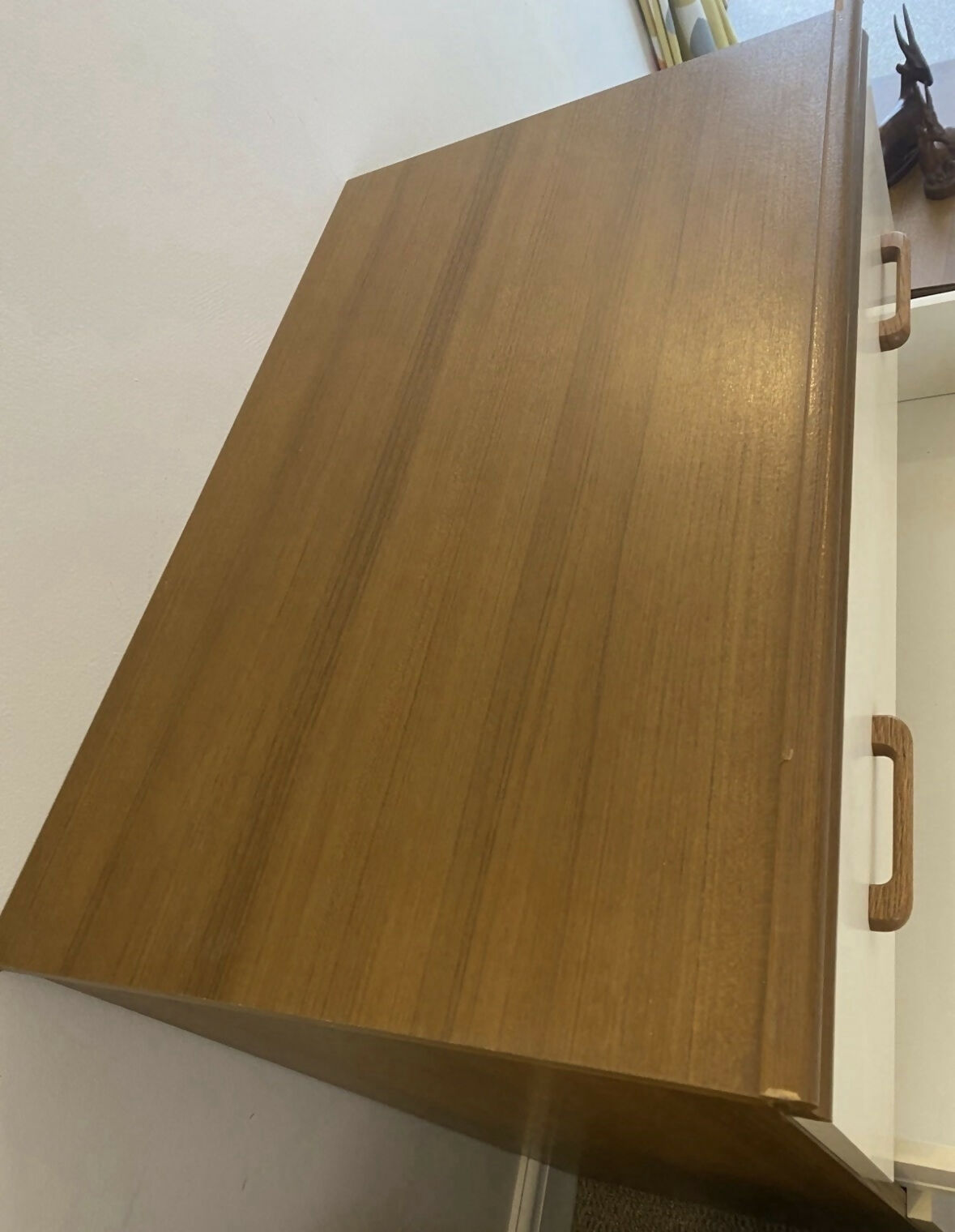 Vintage Teak Cream Bedroom Tallboy Chest Mid Century Drawers Nursery Storage
