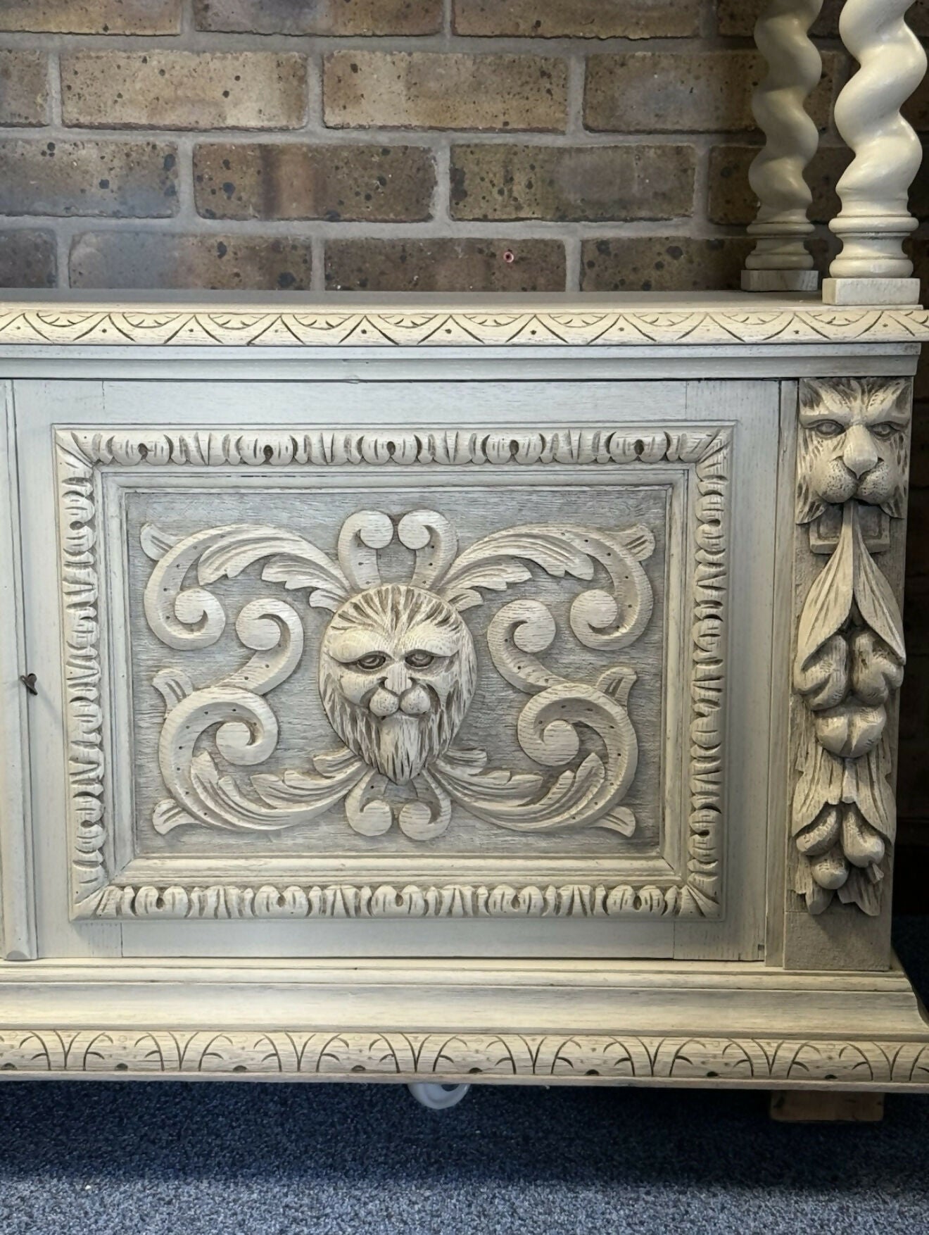 Antique Victorian Buffet/Server in oak with Green Man carvings.