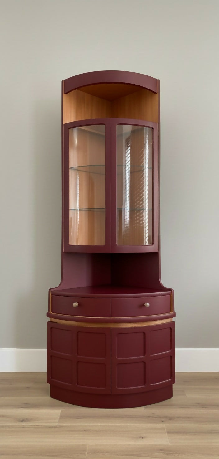 Nathan, Parker Knoll, Tall, Mid Century, Curved Corner Drinks/Display Cabinet available for commission