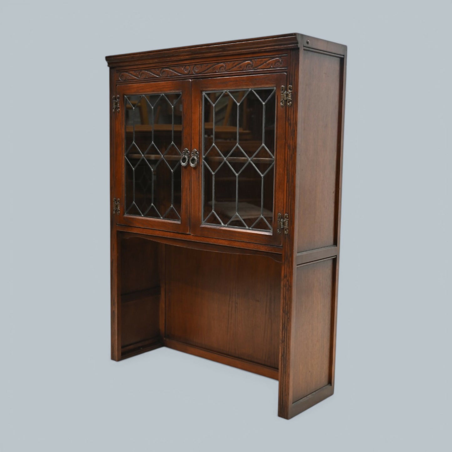 Old Charm Wall Top Unit Bookcase Leaded Glass Display Tudor Brown FREE Delivery*