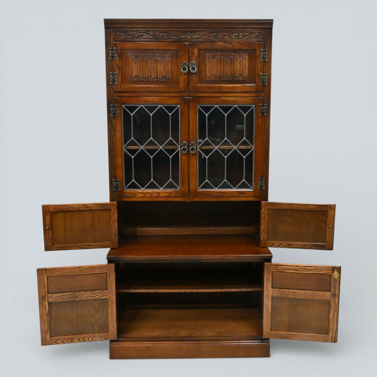 Old Charm Wall Unit Bookcase Display Cupboard Drawers Tudor Brown FREE Delivery