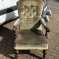 William IV Library Vintage Armchair With Mahogany Frame, On Brass Castors.