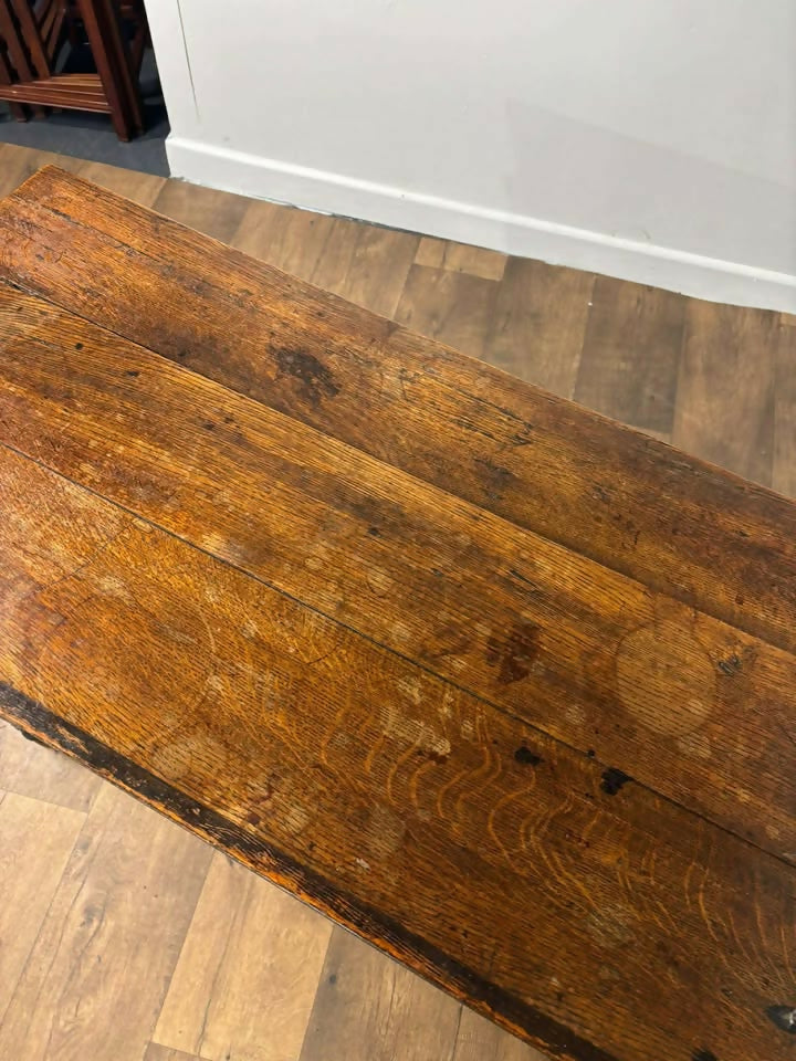 Antique Rustic Oak Side Table – Lift-Up Lid, Unique Construction