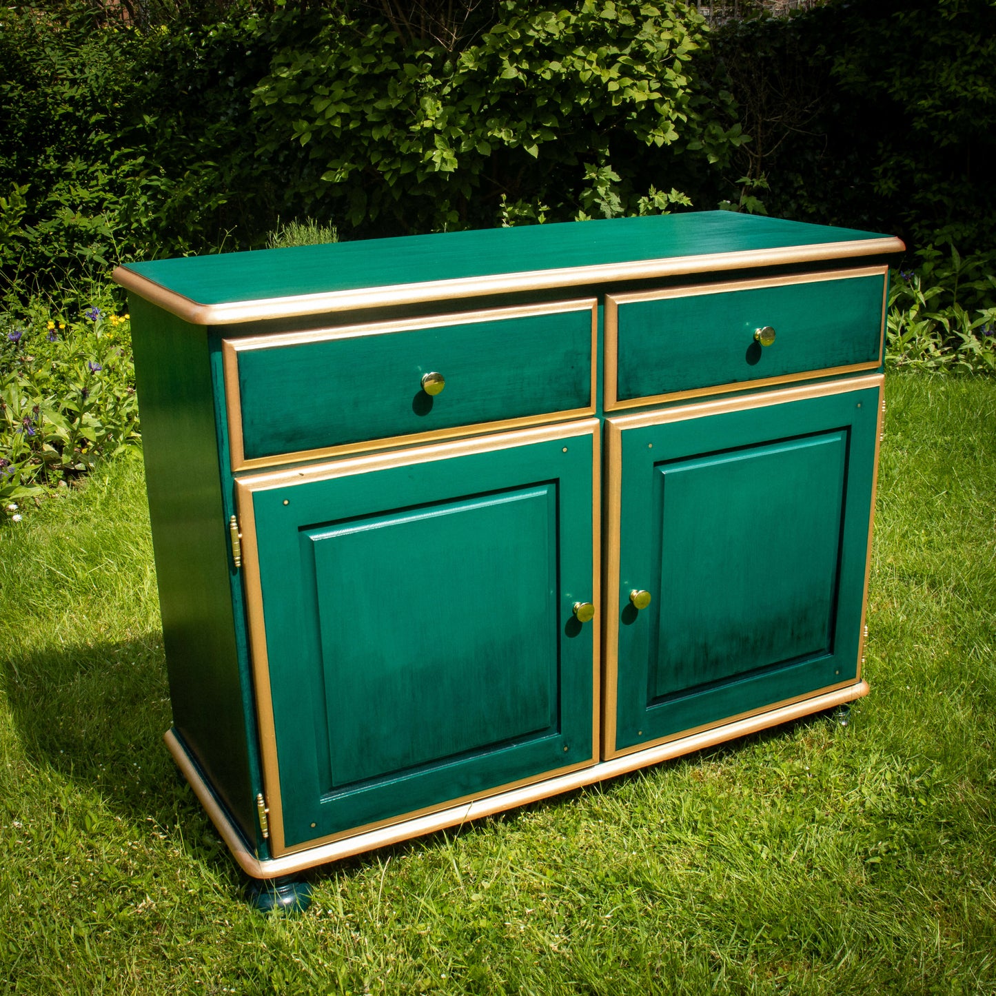 Green & Gold Repainted Pine Sideboard Dresser