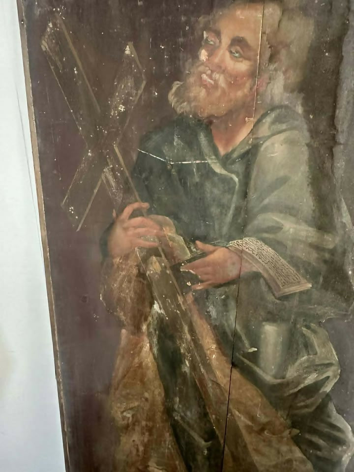 17/18th Century Polychrome Painted Pine Ecclesiastical Panel Depicting St Jude