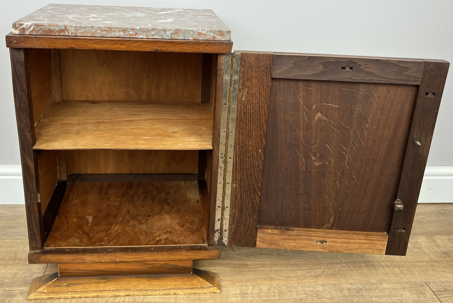 Bedside Table Antique French Art Deco Marble Top Oak Cabinet Nightstand LOT 6238