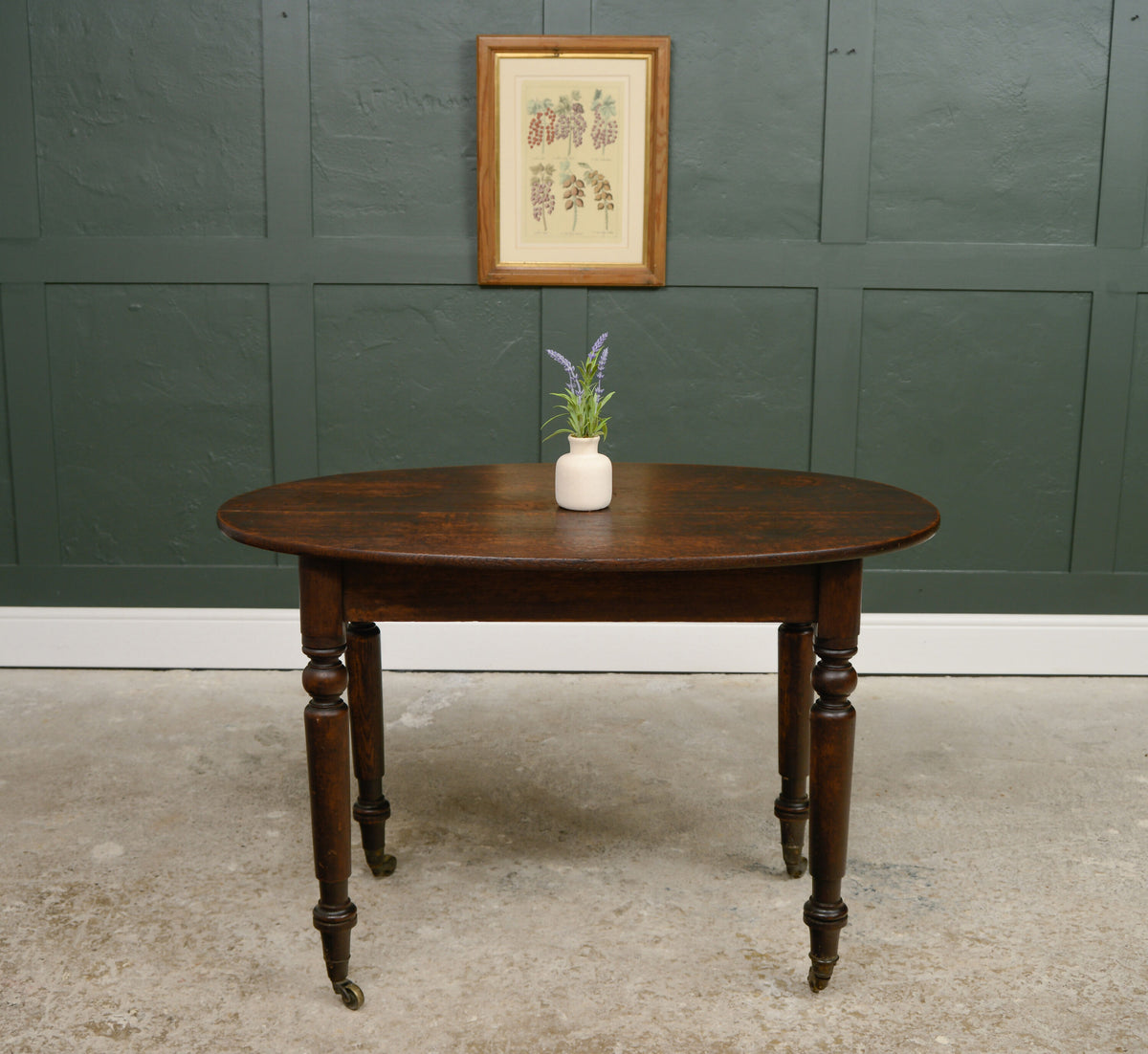 Antique Oak Oval Breakfast Dining Table on Castors - Kitchen Table