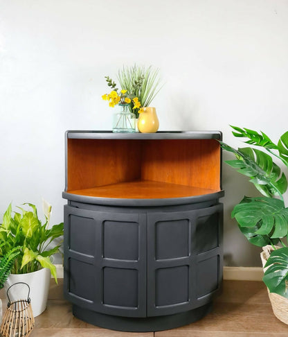 Dark Grey Mid century modern nathan drinks cabinet ,teak corner unit, gin bar,retro,vintage, teak furniture, grey,modern