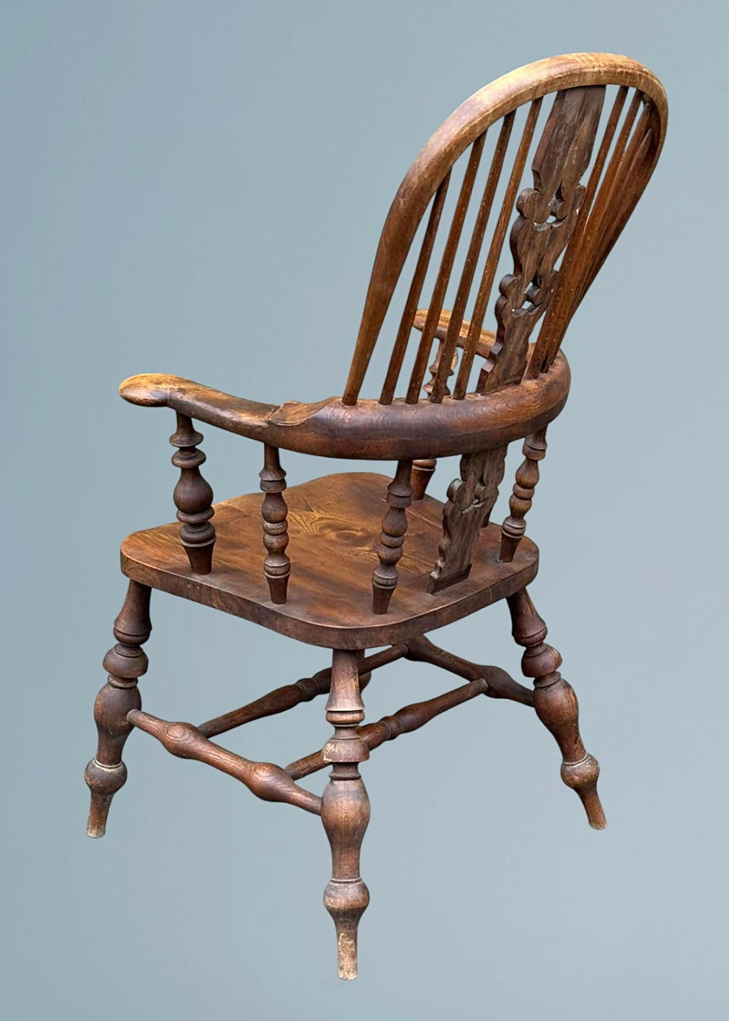 High Back Elm Broad Arm Windsor Chair