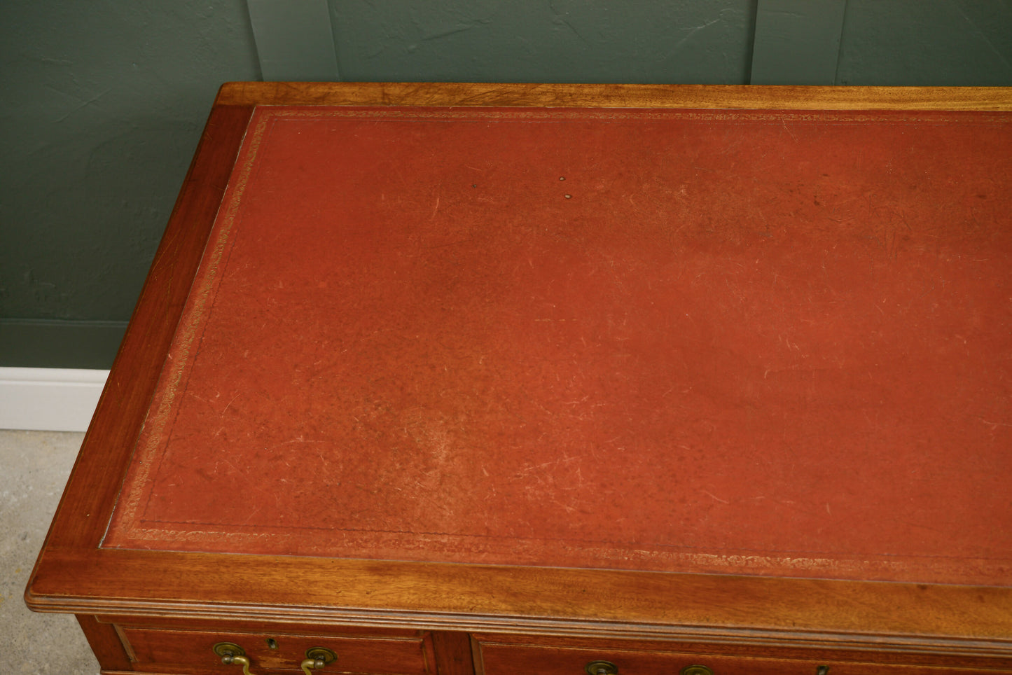Art Deco Walnut Pedestal Desk with Red Leather Top - Cooke's of Finsbury