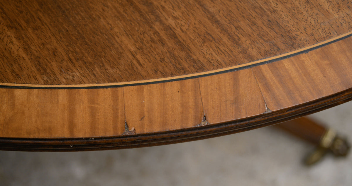 Regency Style Mahogany Extending Dining Table with Leaf - Twin Pedestal - D End