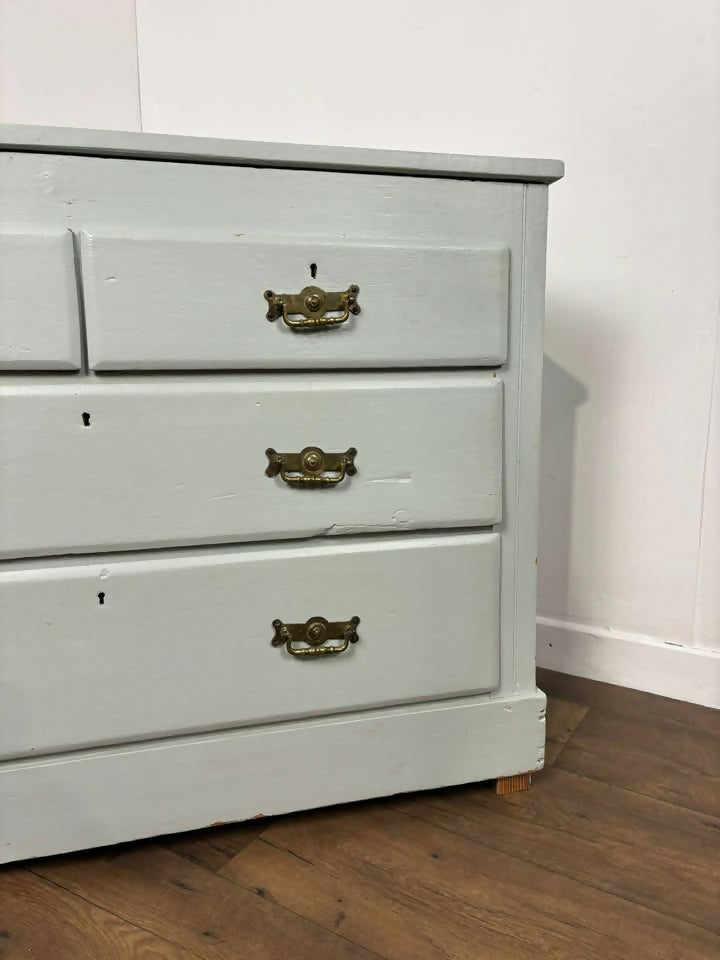 Victorian Blue Painted Pine Chest Of Drawers