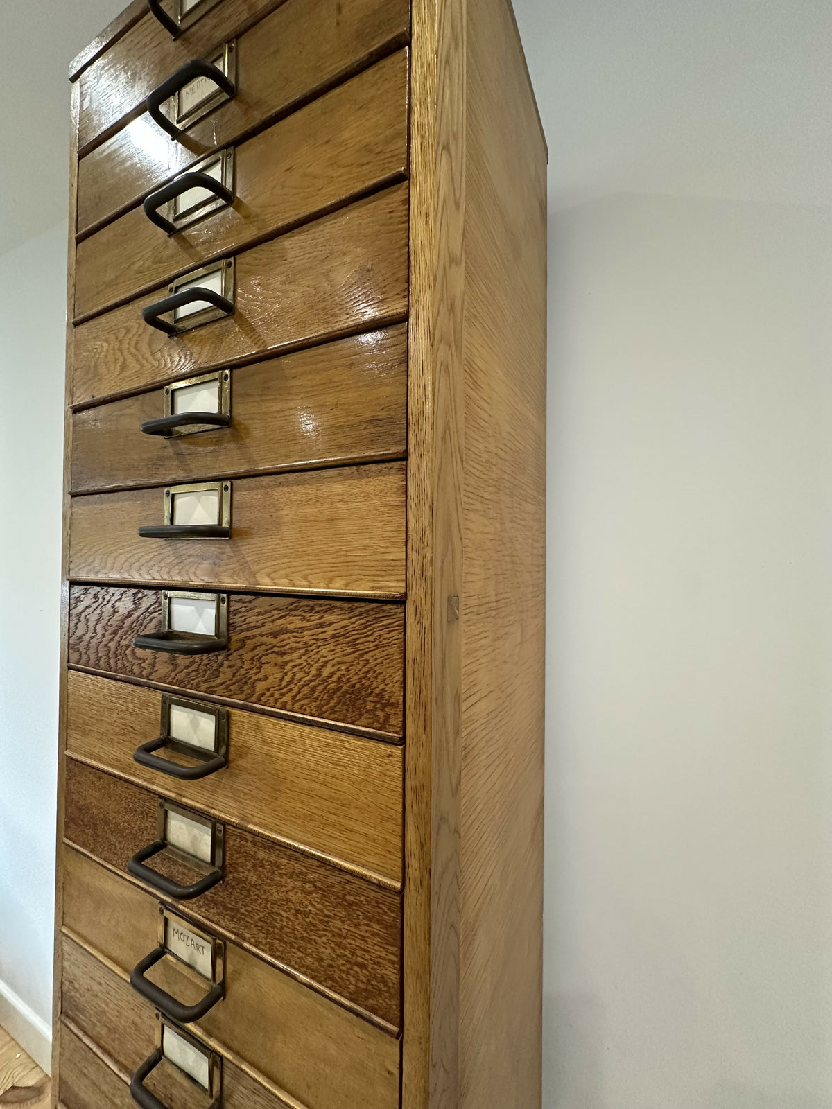 Mid Century Oak Filing Cabinet Tall Chest Drawers Vintage Haberdashery Collectors Archive