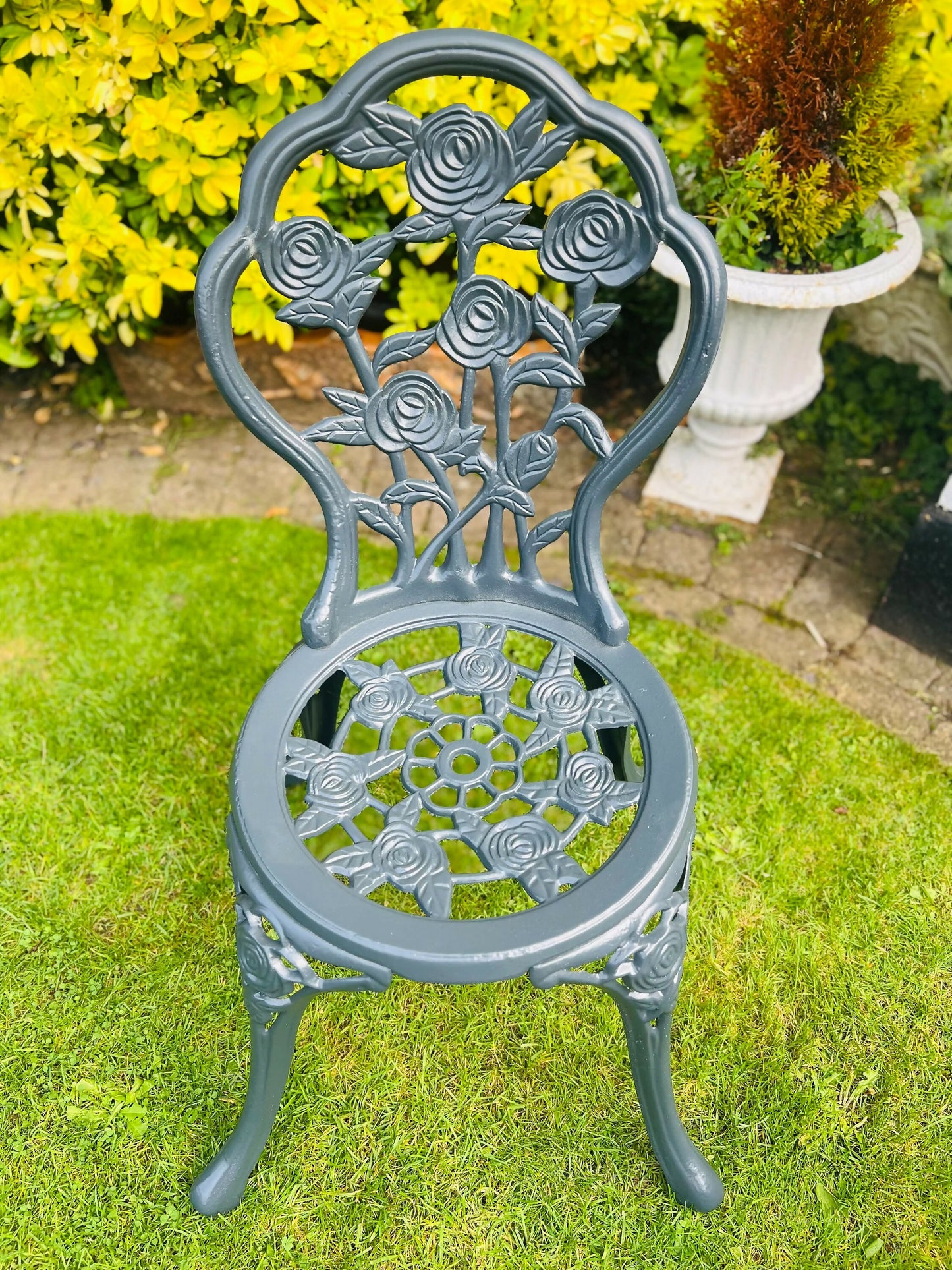 Grey Vintage Cast Iron and Marble Garden Furniture Patio Set
